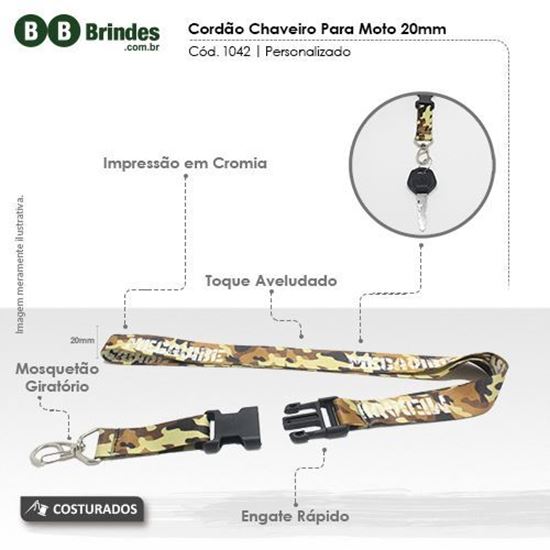 Imagem de Cordão Chaveiro para moto 20mm com argola mosquete e trava