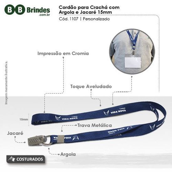 Imagem de Cordão para crachá com argola e jacaré 15mm