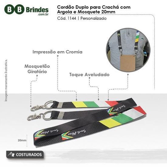 Imagem de Cordão DUPLO para crachá com argola e mosquete 20mm