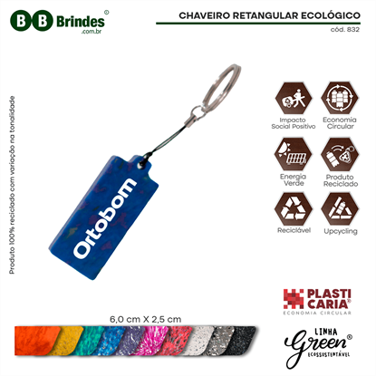 Chaveiro retangular ecológico (6x2,5cm) PLASTICARIA