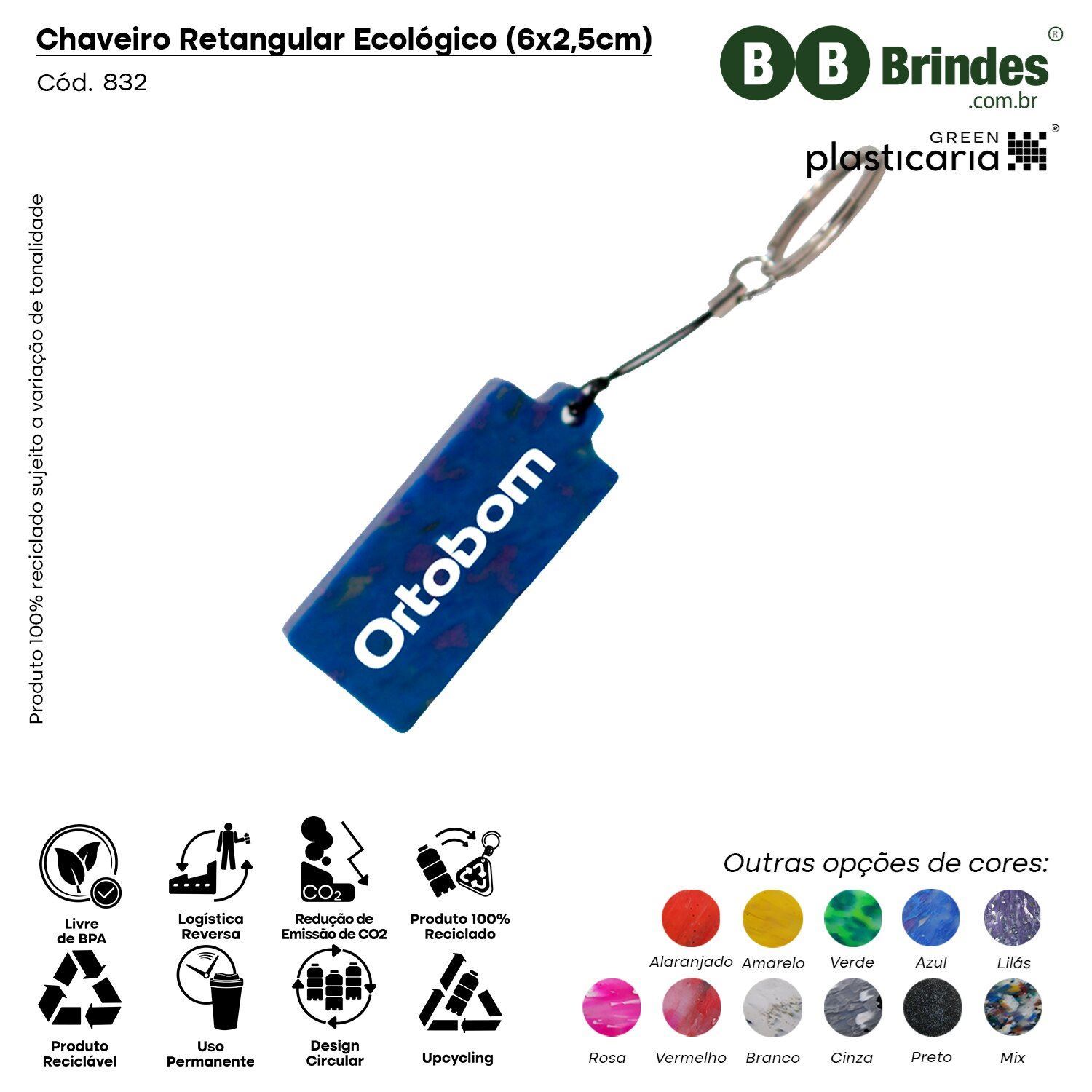 Chaveiro retangular ecológico (6x2,5cm) PLASTICARIA