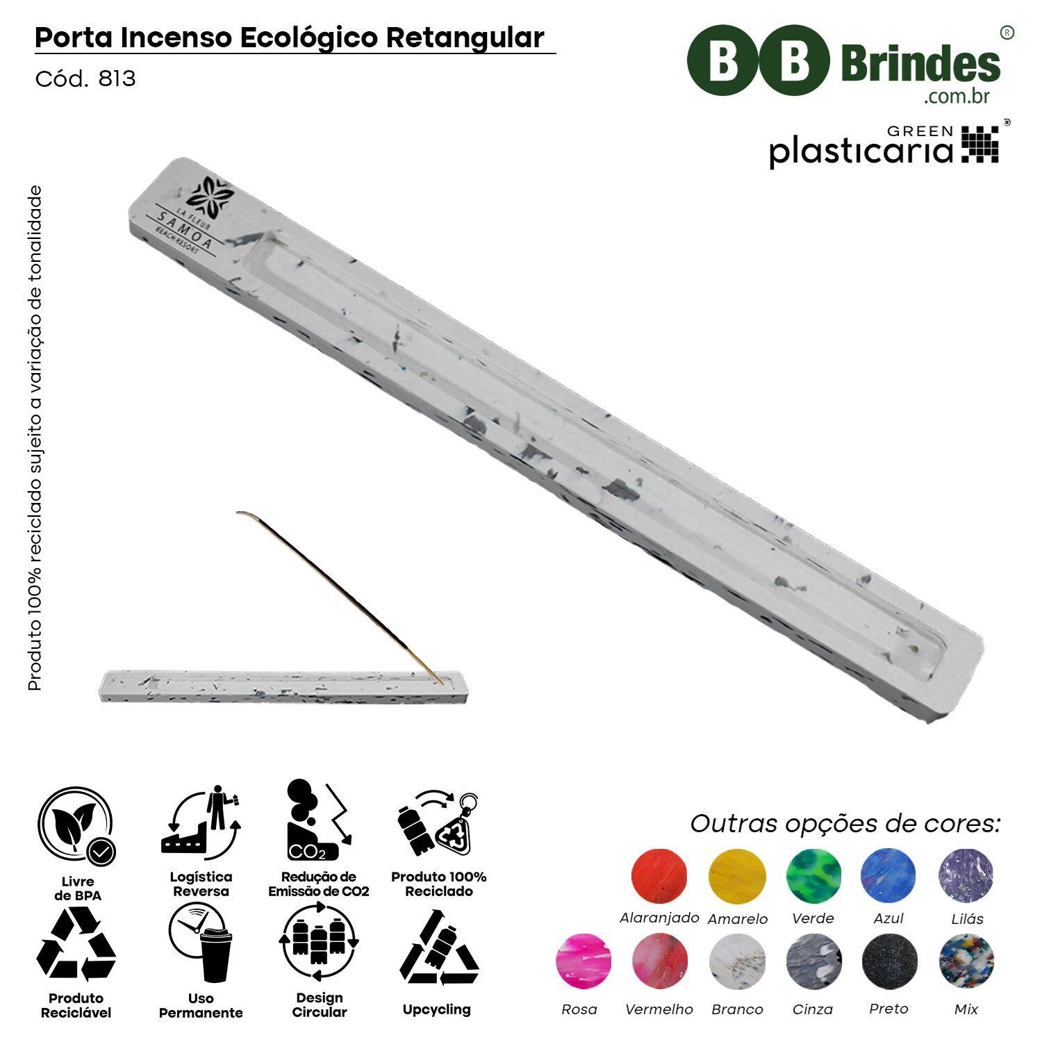 Porta Incenso Retangular Ecológico (24,6x2,5) PLASTICARIA
